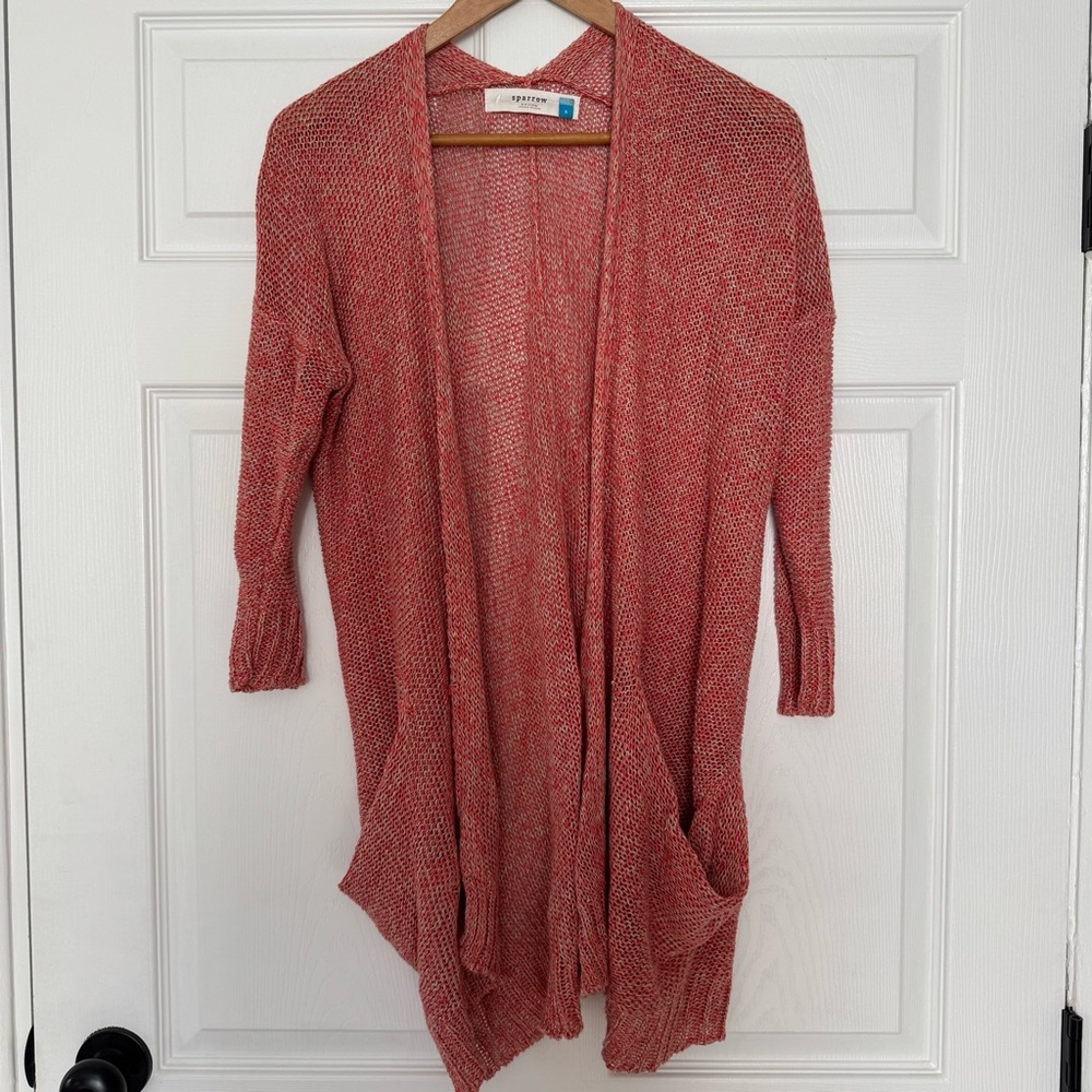Anthropologie, sparrow brand coral and cream knit cardigan